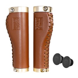 GORIX (GX-600) Bicycle Grip, Leather, Ergo, Double Lock On, Brown, Brown, Cycle Grip, Cowhide Leather, Screw Fixed, Grip Replacement, Bicycle Grip, Stylish, Cross Bike, Mini Velo, Handle Grip (Brown)