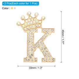 PATIKIL Letter Brooch Pins, 2 Pcs Crown Initial Rhinestone Alphabet K Letter Lapel Badges Pin for Women Suits Dress Coat Clothes Craft, Gold/Silver Tone
