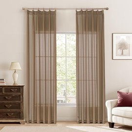KangBang 90 Inch Pinch Pleat Sheer Curtains 2 Panels Set for Living Room, Light Filtering Soft Voile Tree Textured Sheer Pleated Drapes for Doorway Office, Elegant Modern Stylish,42Wx90L, Brown
