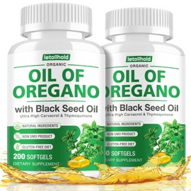 letollhold Oil of Oregano with Black Seed Oil, 400 Softgel Oregano Oil Oapsules Organic, High Carvacrol, Immune & Antioxidant Support