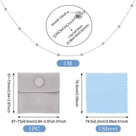 1M Sterling Silver Satellite Chains 3mm Silver Beaded Jewelry Chains Sterling Silver Cable Bead Chains Thin Link Chains for Permanent Jewelry Making with Polishing Cloth & Velvet Bags