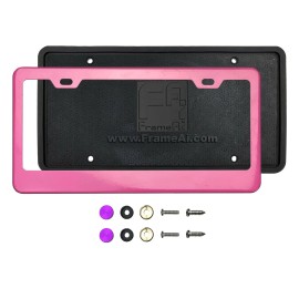 Aftermarket Products Silicone back Guard license Flat Pink License Frame Stainless + Metal Screw Caps