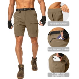 G Gradual Men's Hiking Cargo Shorts Stretch Quick Dry Outdoor Tactical Shorts for Men with Multi Pocket for Fishing Casual(Dark Khaki,3XL)