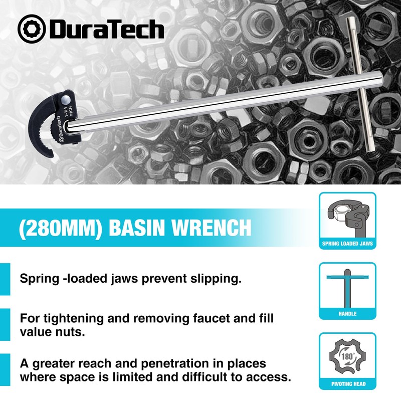 DURATECH 11" Basin Wrench, Sink Wrench, Adjustable Tap Nut Spanner
