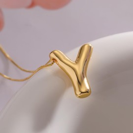 MTINEAPS Bubble Letter Necklace Gold Initial Necklaces for Women Trendy Chunky Charm Pendant Necklaces Gold Jewelry Birthday Gifts for Women Teen Her Mom Grandma Wife Sister Y