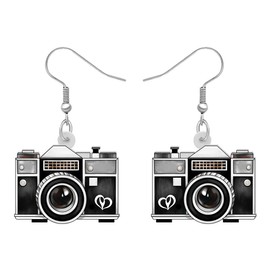 DALANE Acrylic Retro Vintage Camera Earrings Television Dangle Drop Nostalgic Jewelry for Women Girls Kids Charms 80S 90S Gifts (Black)