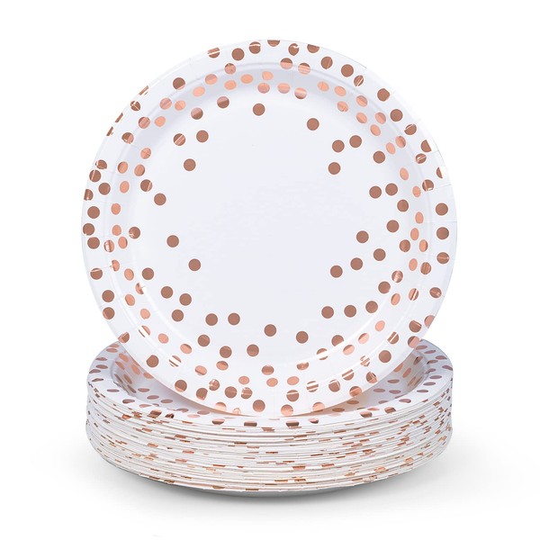 MATICAN Party Paper Plates, 50-Pack Disposable White and Rose Gold