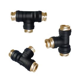 Japtend 1/4" DOT Air Brake Line Tee Fittings, 3 PCS 1/4" Tube OD Connector PTC/PTCR & Brass Quick Push To Connect Fittings for Truck Trailer Systems