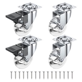 Castors for Furniture Small - 4 x 35 mm Furniture Castors Heavy Duty 2 Pieces with Brake, 2 Pieces without Brake, 360° Smooth Turning, 120 kg Total Load, Transparent
