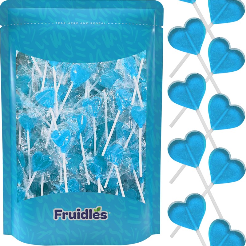Fruidles 30-Pack Lollipops Mini Heart Shaped Blue-Raspberry Flavored Delicious Lollipop,