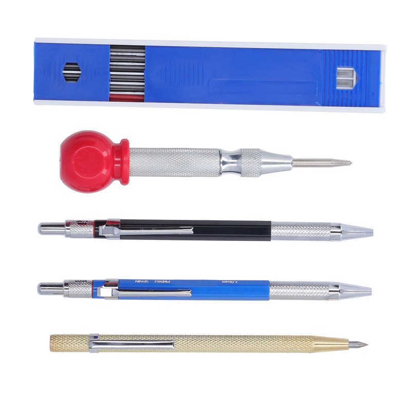16Pcs Mechanical Carpenter Pencils Kit Scribe Pencil with Center Punch