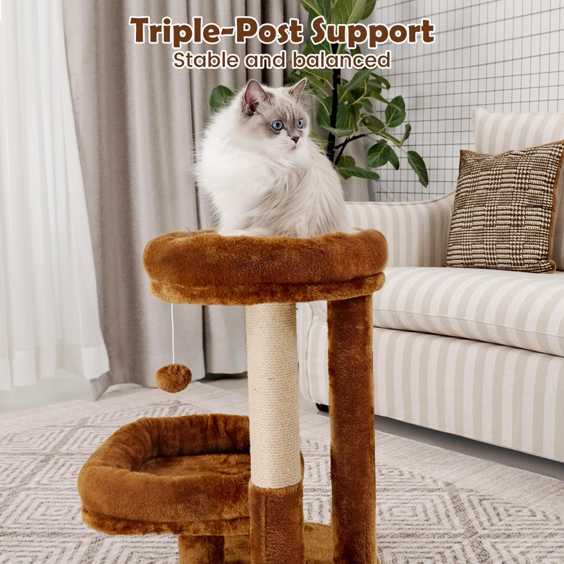 AGUPET 2-Tier Indoor Cat Tree Tower with Raised Cat Beds