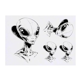 4 x 'Alien Portrait' Temporary Tattoos - Water Resistant, Skin-Safe, Non-Toxic Transfers, Mixed Sizes (TO00084980)