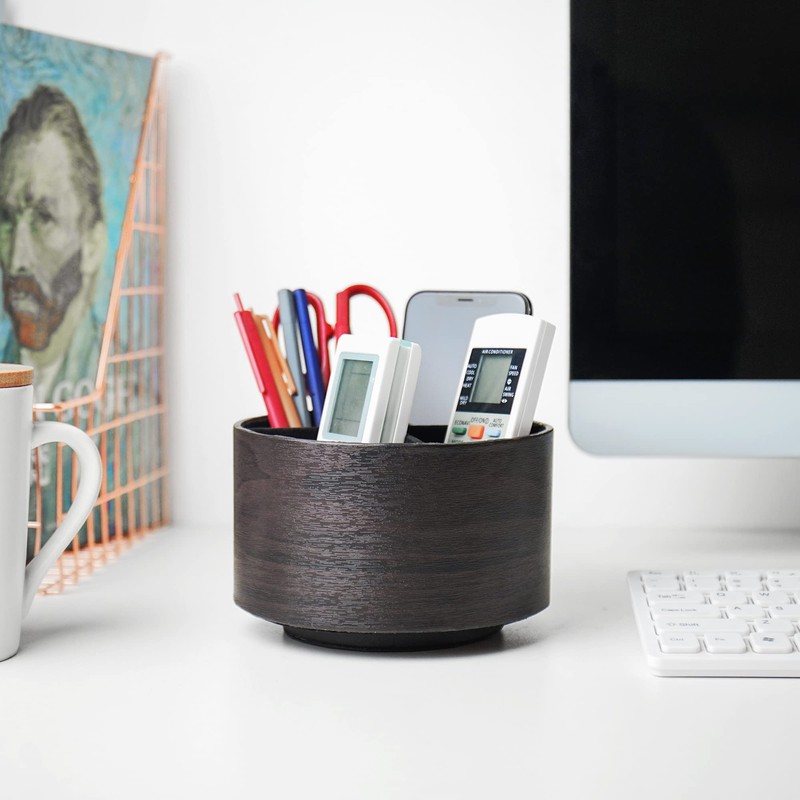 Czzmy Round Leather Art Supply Organizer,Remote Control Holder,360 Degree Spinning,Multi-Functional