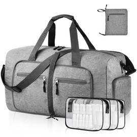 Dimayar 40L Travel Duffle Bag - Foldable Duffel Bag with Shoes Compartment - Overnight Bags Waterproof & Tear Resistant(Gray)