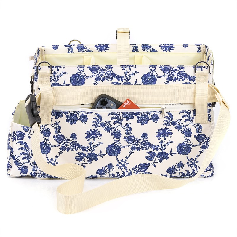 FifthStart Multiuse Large Blue Floral Diaper Caddy with Waist, Shoulder