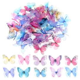 Bewudy 60 Pcs Butterflies for Crafts, Colorful 3D Lace Organza Butterfly Appliques Butterfly Wall Decoration for DIY Wedding Party Decoration Clothes Ornament Home Decor