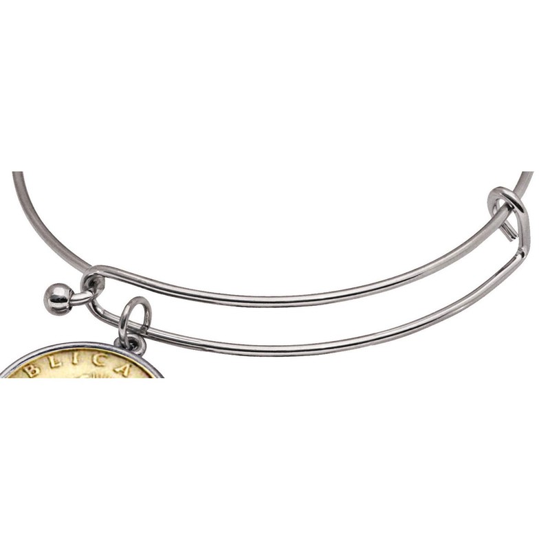 Italian Republic Coin Silvertone Bangle Bracelet