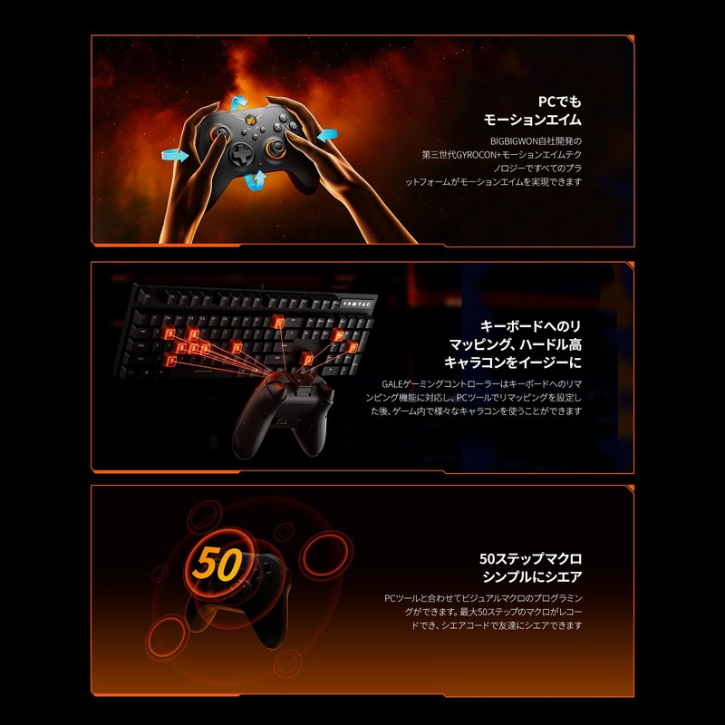 BIGBIG WON Gale Hall ゲームコントローラー、カスタムボタン、マクロ、ターボ、Switch/PC用デュアルショックコントローラー (Standard Black)