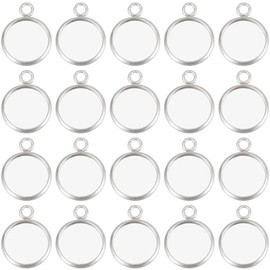 Beebeecraft 1 Box 50pcs Flat Round Charm, Stainless Steel