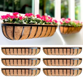 LaLaGreen Deck Railing Planter Boxes - 6 Pack, 36 Inch Long Window Flower Box Attach to House, Wall Planters for Outdoor Plants with Coco Liners English Horse Trough Fence Balcony Garden Porch Rail
