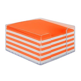 Waytex 931085 Notepad, White, Neon Orange, 350 Notes, 9 x 9 cm, with Plexiglass Stand, Transparent