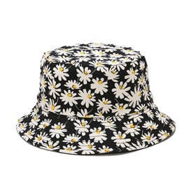 BYERCLUB Unisex Fruit Print Reversible Bucket Hat Beach Hat Bucket Hats for Women and Men - Sun Hat for Women and Men (Cotton Daisy Black)