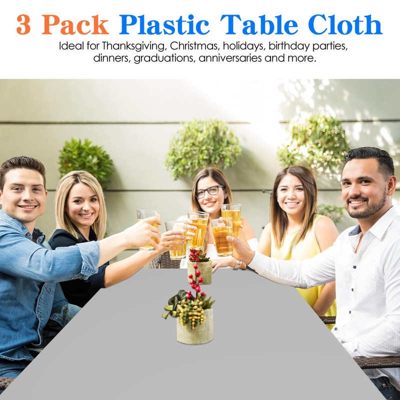YSYJ 3 Pack Silver Plastic Tablecloth Disposable Rectangular Table Cloth