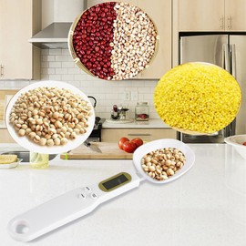 Balanza de Cuchara Digital 500g / 0.1g Cuchara de Comida Digital Pantalla LCD Balanza Digital Medición Electrónica Cuchara de Cocina Pesaje para Gramos Y OZ con Empuñadura(Blanco)