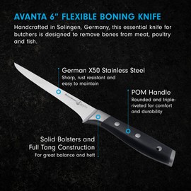 Messermeister Avanta Forged 6” Flexible Boning Knife - German X50 Stainless Steel - Rust Resistant & Easy to Maintain