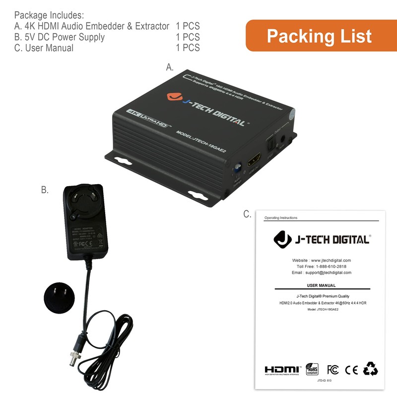 J-Tech Digital HDMI 4K 60HZ HDMI Audio Extractor with Audio