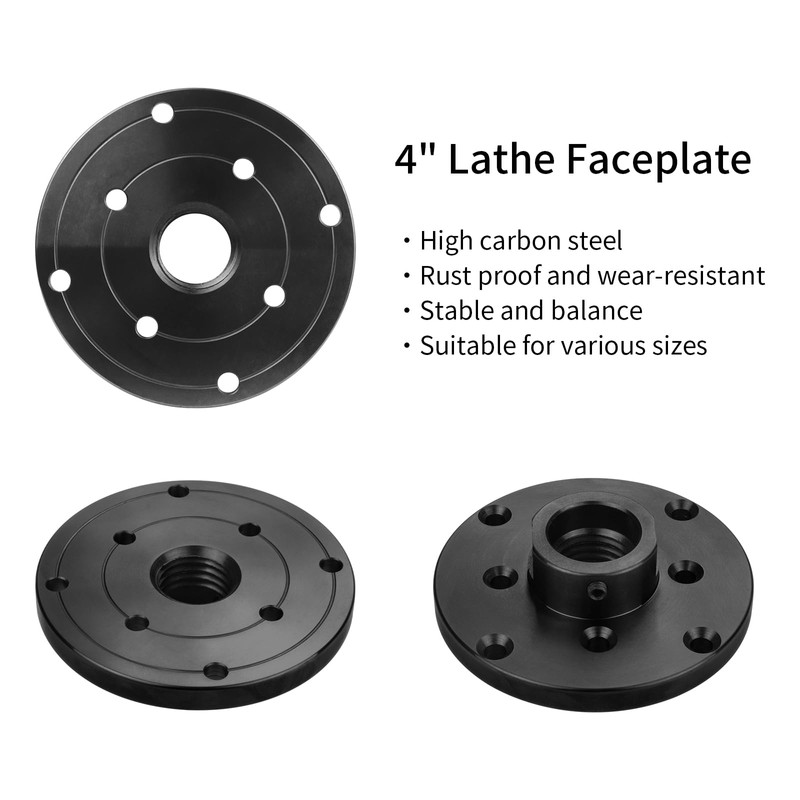 DEEFIINE 4" Wood Lathe Steel Faceplate Chucks,Faceplate for Wood Lathe,Lathe