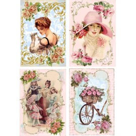 VINTAGE INSPIRED 8 WOMEN STATIONERY GLOSSY BLANK IVORY ENVELOPES ORGANZA BAG