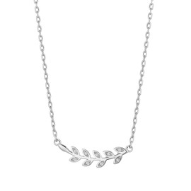 Philip Jones Silver Plated Leaf Necklace Created with Zircondia® Crystals