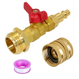 Joywayus Brass Winterize Blowout Adapter Kit 1/4" Male Quick Connect to 3/4" Male GHT Thread with Ball Valve and 3/4" GHT Female Fitting