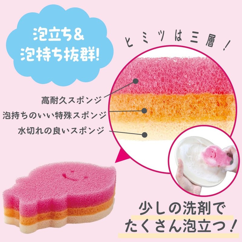 Kikron Kitchen Sponge, Soft Type, Pink, 1 Piece, Generous Foam,