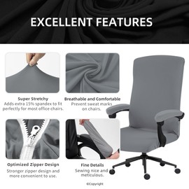 DIVA EN CAMINO DEC Stretch Computer Office Chair Cover with Armrest Covers Durable Zipper Universal Washable Removable Spandex Rotating Boss Chair Slipcovers Anti-dust Chair Seat Protector, Mid Gray