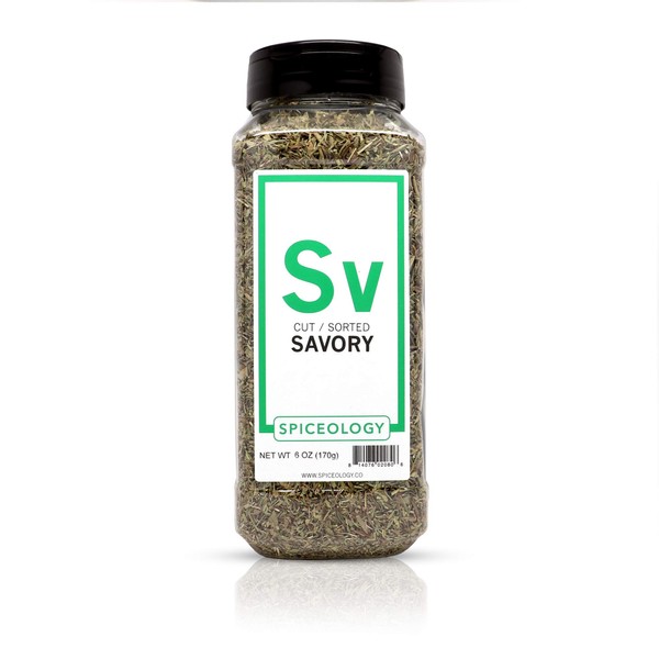 Spiceology - Savory Leaves, Cut & Sorted - Dried Savory Leaves - Herbs - Bulk Container - Spices and Seasonings - 6 oz
