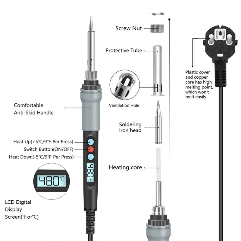 HANDSKIT 90W Constant Temperature Electric Soldering Iron 180~480℃ Temperature Adjustable