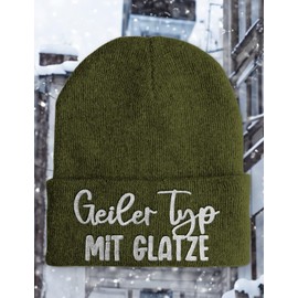 tshirtladen Hat – Cool Type with Bald – Beanie One Size – Winter Hat Soft Touch – Embroidered Sayings Hat – Choice of Colours, olive