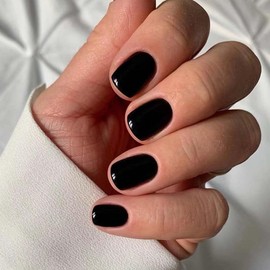 Black Press on Nails Short Square Fake Nails Solid Black False Nails Solid Color Acrylic Nails Press ons Full Cover Glossy Glue on Nails Artificial Nails Stick to Nails for Women Decorations 24 Pcs