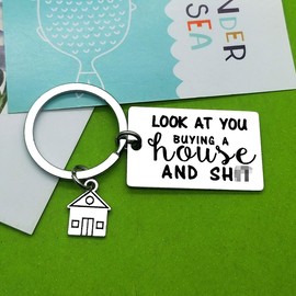 Baipilu for New Home Keychain Look at You Buying A House keychain First Home Gift Housewarming Gift Realtor Closing Gifts House Keyring Moving in Key Chain for New Home Owners Jewelry