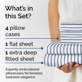CGK Unlimited Extra Deep Queen Sheet Set - 6 Piece Breathable & Cooling Sheets - Hotel Luxury Bedding Set w/18-24 Inch Extra Deep Pockets - Easy & Secure Fit - Soft, Wrinkle Free & Comfy - Blue Stripes, Queen Size