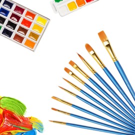 ZSMJAER Paint Brush Set, 10 Pieces Artist Brushes, Acrylic, Various Sizes and Shapes, Acrylic Paint Brush Set for Beginners, Painting Lovers, Adults and Children