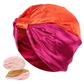 LIFKOME 3pcs Double-Layer Satin Sleep Cap for Women Elastic Turban Night Headwear for Hair Protection for Chemotherapy and Sleeping