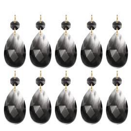 PATIKIL Teardrop Crystal Chandelier Pendants Beads, 10 Pack 60mm Length 38mm Chandelier Prisms Parts Ornaments Hanging Beads for DIY Arts Crafts Decoration, Light Black
