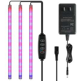 iPower LED Plant Grow Light Strips Full Spectrum with 3 Timing Modes, 10 Dimmable Levels 48 LEDs Per Tubes, Sunlike Grow Lamp for Hydroponics Succulent,Red & Blue