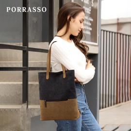 PORRASSO Women Tote Bag Canvas Backpack Shoulder Bag Ladies Multifunctional Handbag for Shopping Travel Work Daily Use Black