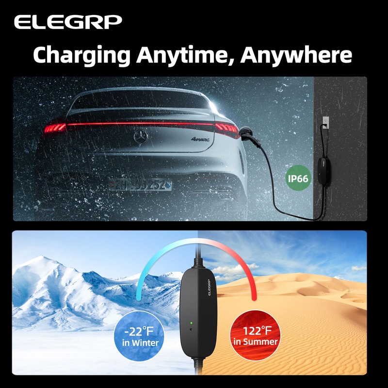 ELEGRP Level 1/2 EV Charger, 16 Amp, Portable J1772 Electric