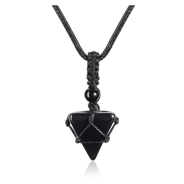 JOVIVI Black Obsidian Pyramid Crystal Protection Healing Stone Energy Generator Spiritual Pendant Necklace for Women Men,Natural Gemstone Amulet Reiki Jewellery Gifts